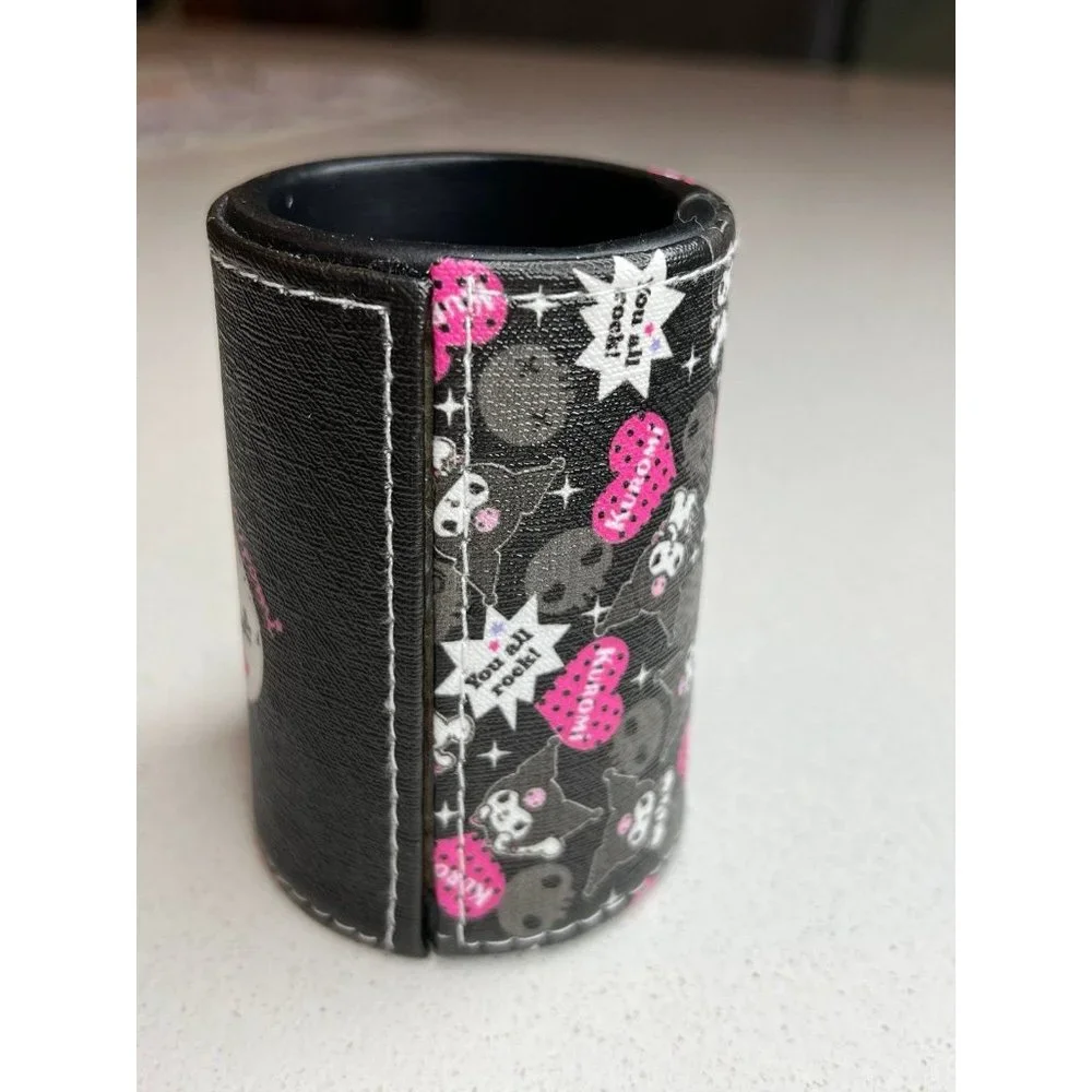 Kuromi Kawaii Brush Holder Desk Organizer Pen Cup Hello Kitty Faux Leather Round